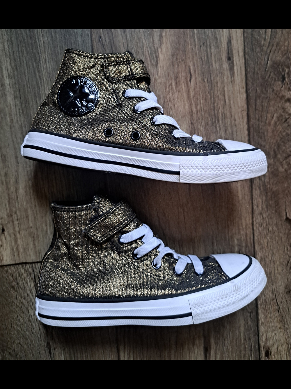 Converse High Top Sneakers in Metallic Gold Green and White Size 1